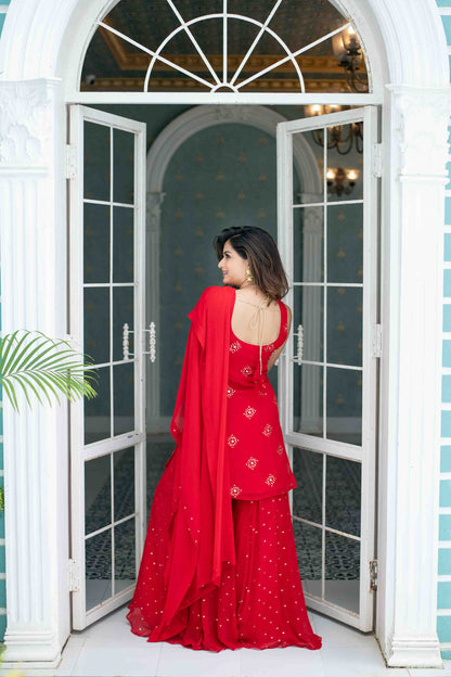 Red Short Kurta With Palazzo