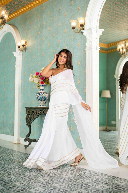 White Sequin Skirt Saree