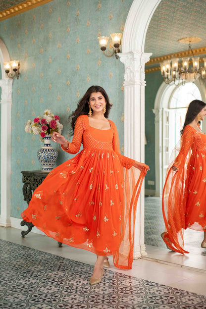 Orange  Choli Style Anarkali Set