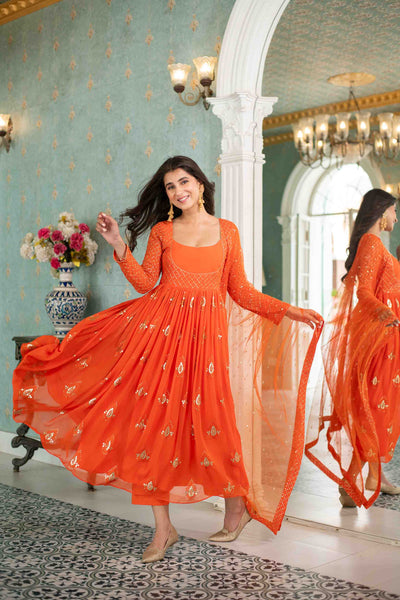 Orange  Choli Style Anarkali Set