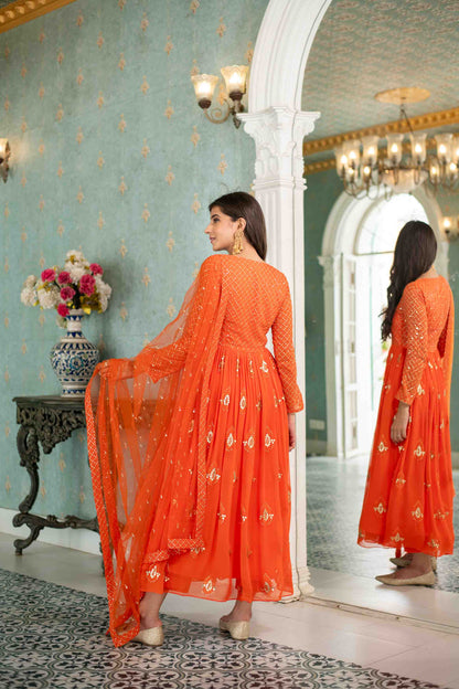 Orange  Choli Style Anarkali Set