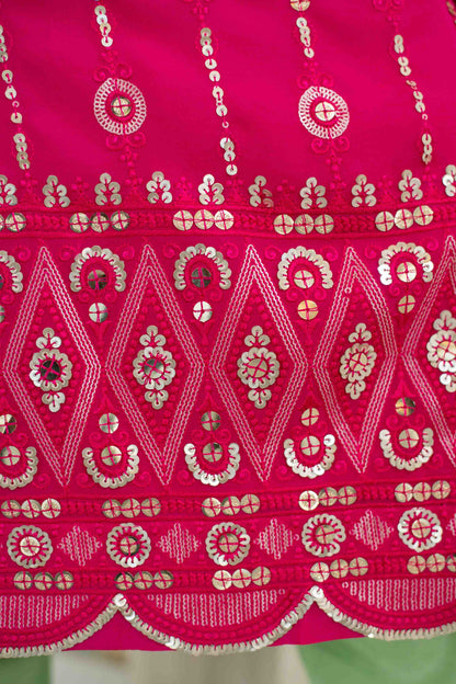 Rani Pink And Sea Green Kurta Set