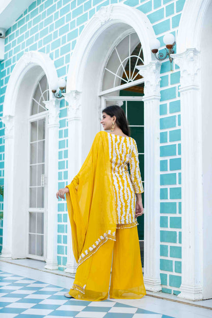 Yellow White Long Sequin Palazzo