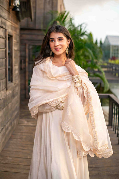 Beige Chanderi Anarkali Set