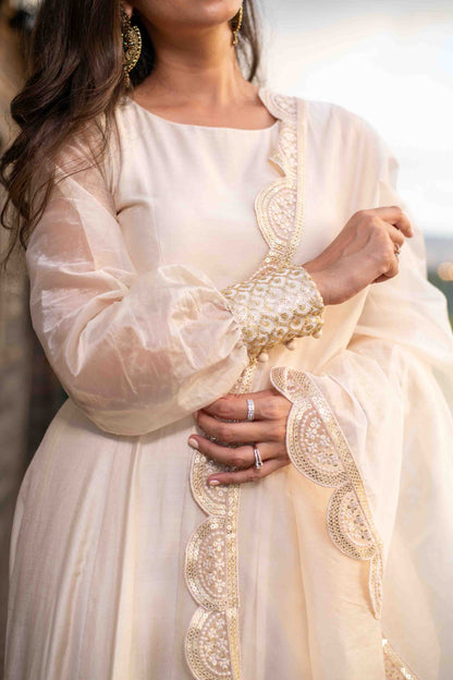 Beige Chanderi Anarkali Set