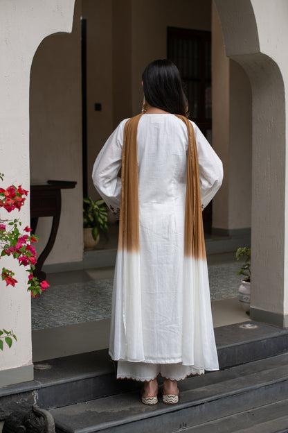 White Emb A line kurta Set