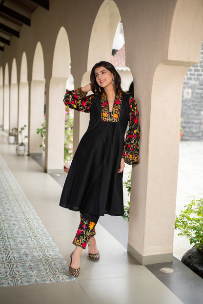 Black Floral Emb Co-ord Set