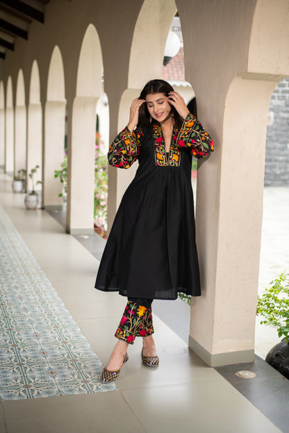 Black Floral Emb Co-ord Set