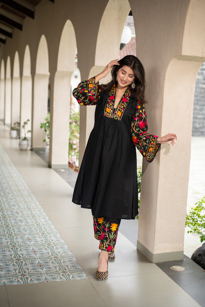 Black Floral Emb Co-ord Set