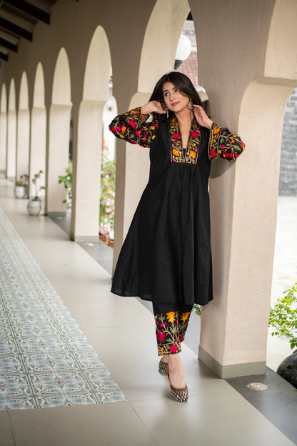 Black Floral Emb Co-ord Set