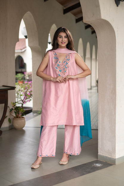 Powder Pink Emb Kurta Set