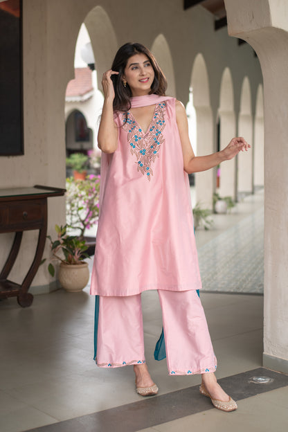 Powder Pink Emb Kurta Set