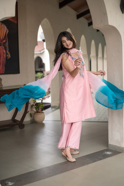 Powder Pink Emb Kurta Set