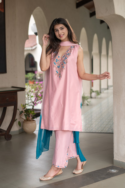Powder Pink Emb Kurta Set