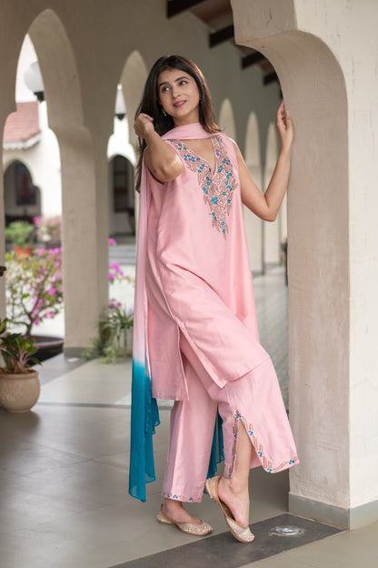 Powder Pink Emb Kurta Set