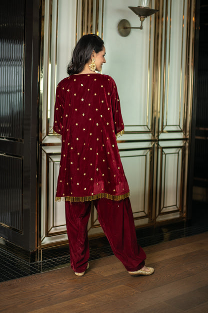 Velvet Maroon Sequin Co-ord Set