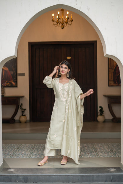 Light Pista Emb Kurta Set