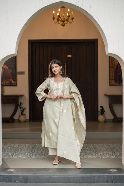Light Pista Emb Kurta Set
