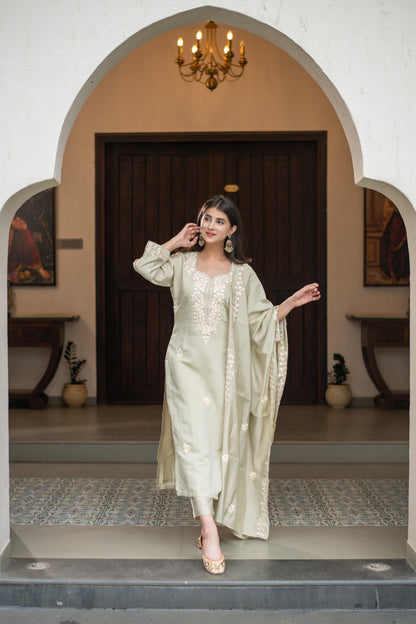 Light Pista Emb Kurta Set