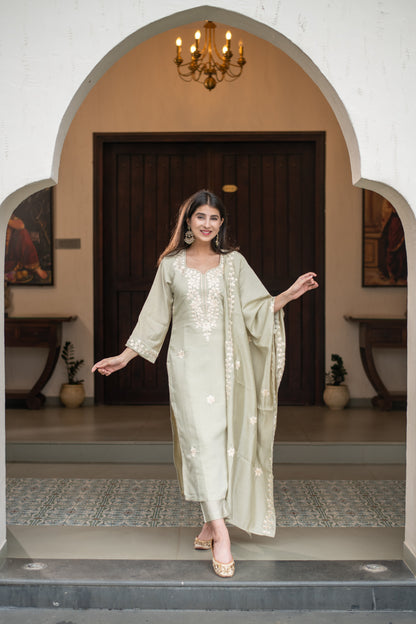 Light Pista Emb Kurta Set