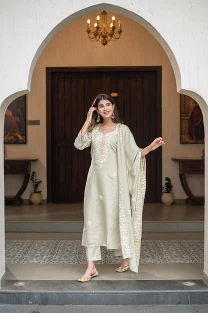Light Pista Emb Kurta Set