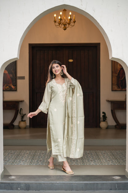 Light Pista Emb Kurta Set