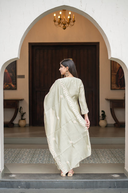 Light Pista Emb Kurta Set