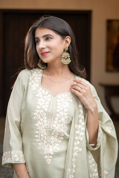 Light Pista Emb Kurta Set