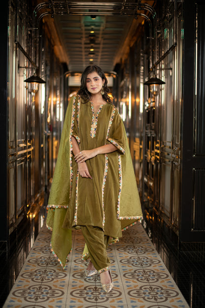 Velvet Olive Green Salwar Set