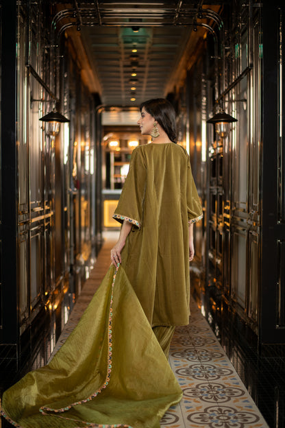 Velvet Olive Green Salwar Set