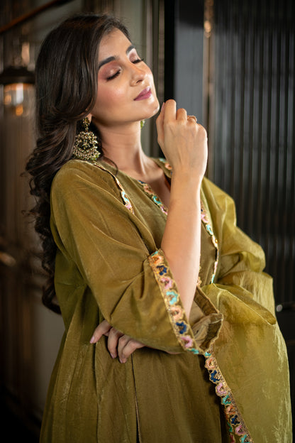 Velvet Olive Green Salwar Set