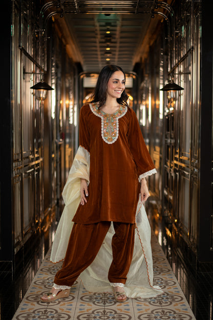 Velvet Rust Velvet Salwar Set