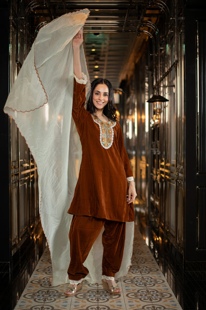 Velvet Rust Velvet Salwar Set