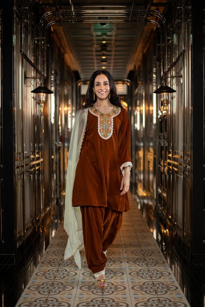 Velvet Rust Velvet Salwar Set