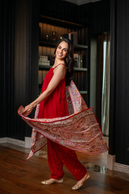 Red Velvet Salwar With Heavy Dupatta