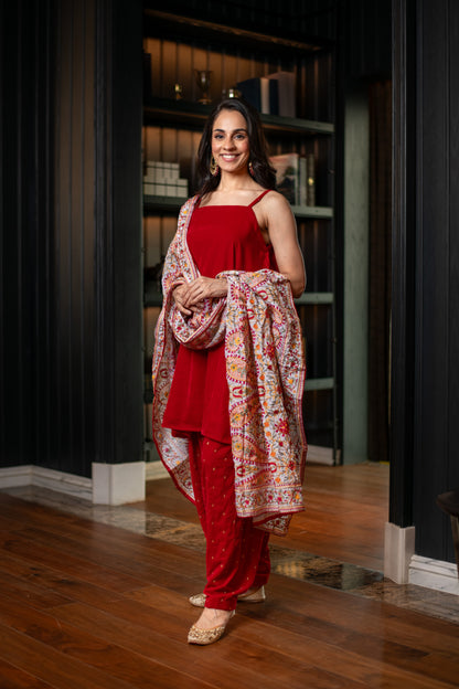 Red Velvet Salwar With Heavy Dupatta