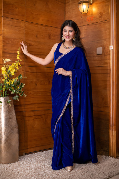 Velvet Electric Blue Ready to Wear Saree
