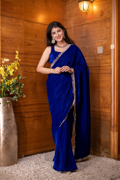 Velvet Electric Blue Ready to Wear Saree