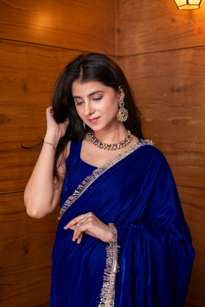 Velvet Electric Blue Ready to Wear Saree