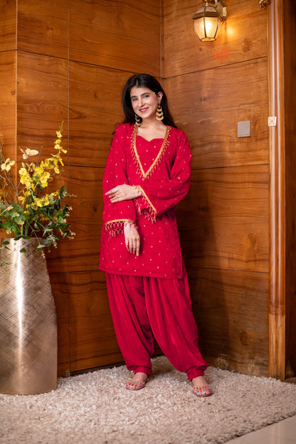 Velvet Red Salwar Suit Set
