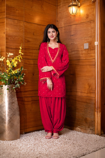 Velvet Red Salwar Suit Set