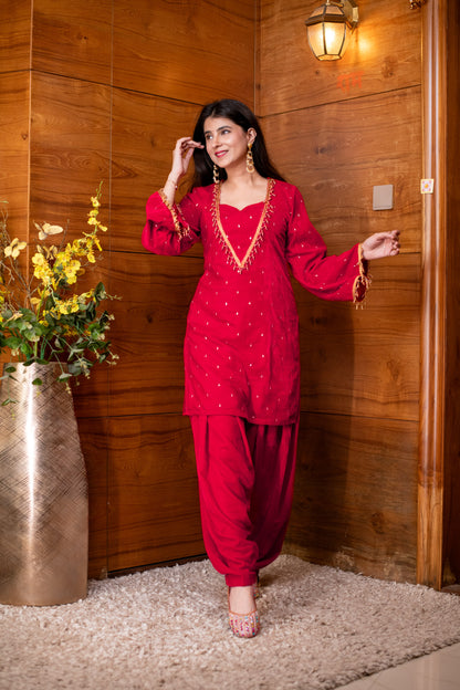 Velvet Red Salwar Suit Set