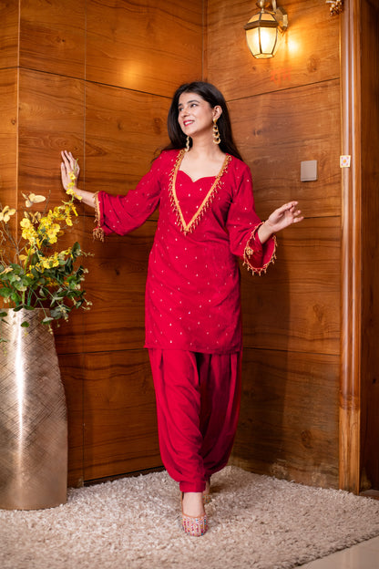 Velvet Red Salwar Suit Set