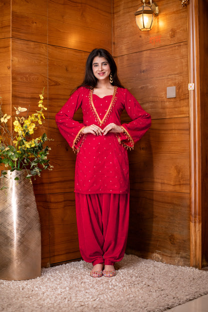 Velvet Red Salwar Suit Set