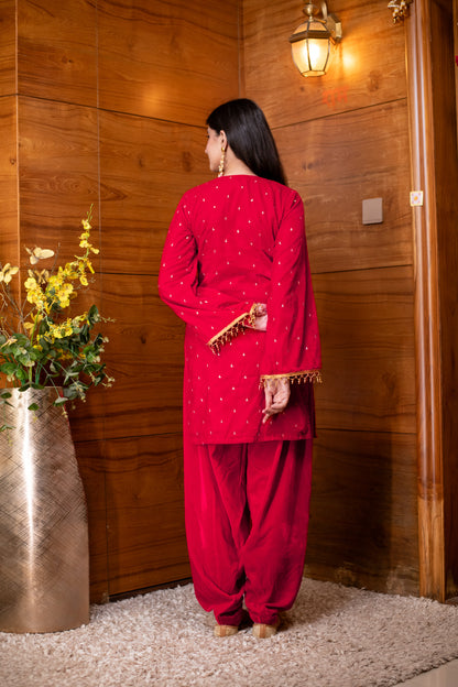 Velvet Red Salwar Suit Set