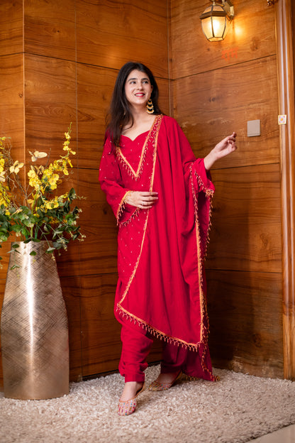 Velvet Red Salwar Suit Set