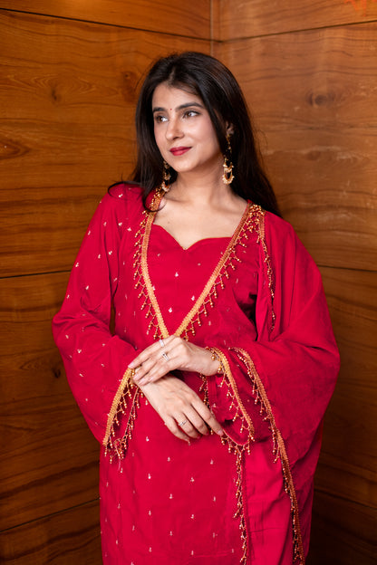 Velvet Red Salwar Suit Set