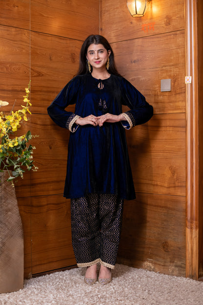 Velvet Royal Blue Farshi Salwar