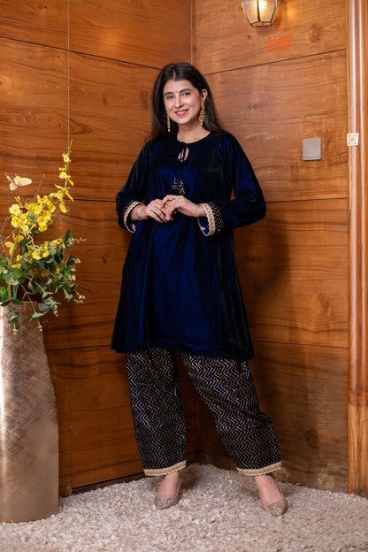 Velvet Royal Blue Farshi Salwar