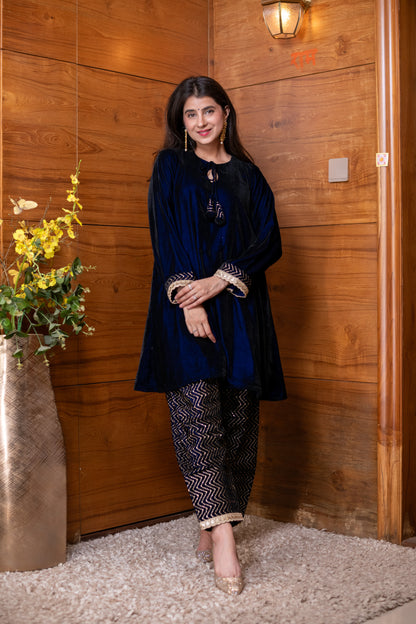 Velvet Royal Blue Farshi Salwar
